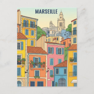 Cartão Postal Ilustração de Viagem da França de Marselha