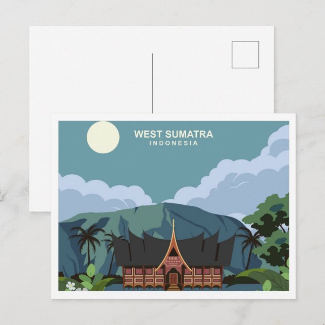 Cartão Postal Ilustração de viagem da Indonésia de Sumatra Ocide (Frente/Verso)
