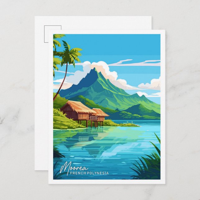 Cartão Postal Ilustração de Viagem da Polinésia Francesa Moorea (Frente/Verso)