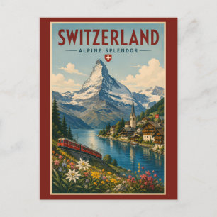 Cartão Postal Ilustração de viagem da Suíça Arte Vintage