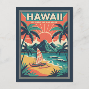 Cartão Postal Ilustração de Viagem das Ilhas Havaianas Vintage R