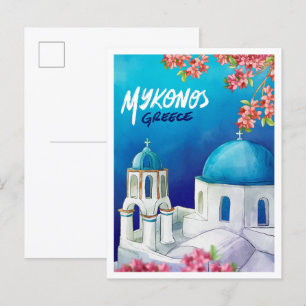 Cartão Postal Ilustração de Viagem de Aquarela de Arte Grécia do