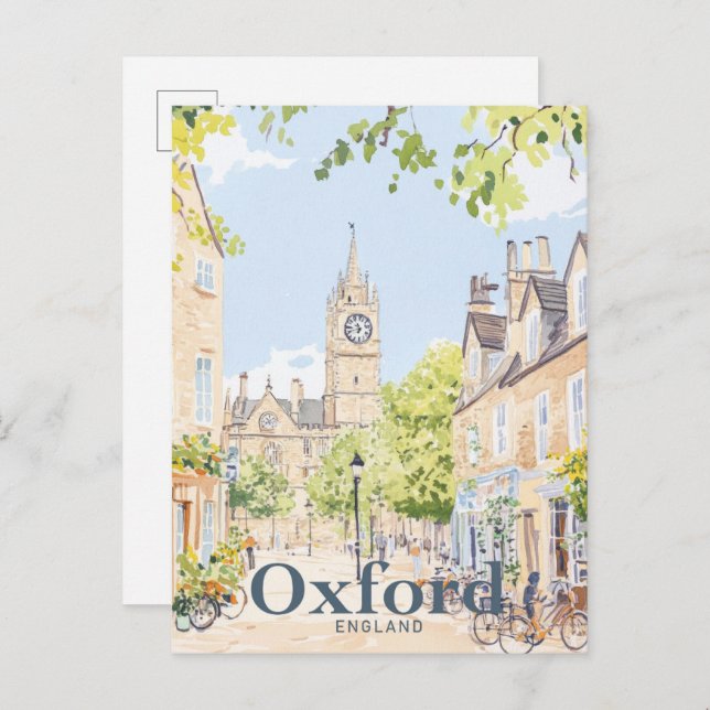 Cartão Postal Ilustração de Viagem de Aquarela de Oxford England (Frente/Verso)