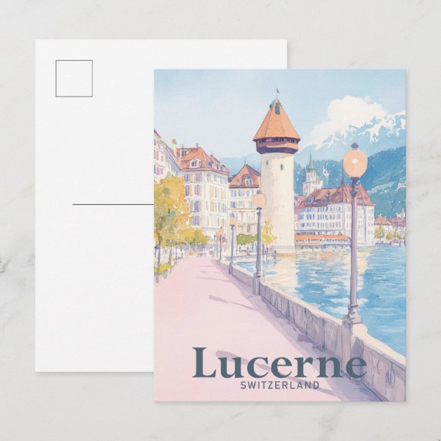 Cartão Postal Ilustração de Viagem de Aquarela de Suiça de Luzer (Frente/Verso)