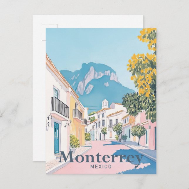 Cartão Postal Ilustração de Viagem de Aquarela do México Monterr (Frente/Verso)