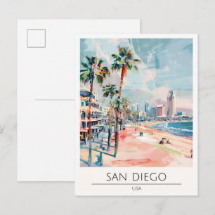 Cartão Postal Ilustração de Viagem de Arte Antiga San Diego EUA