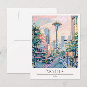 Cartão Postal Ilustração de Viagem de Arte Antiga Seattle EUA