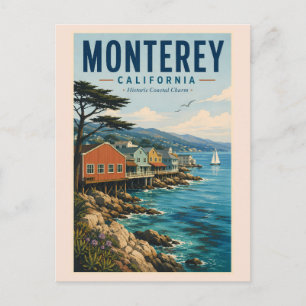 Cartão Postal Ilustração de Viagem de Arte da Baía de Monterey C