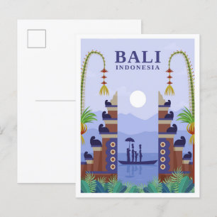 Cartão Postal Ilustração de Viagem de Arte da Indonésia Bali