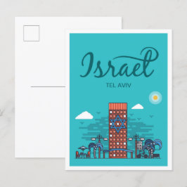Cartão Postal Ilustração de Viagem de Arte de Israel Tel Aviv