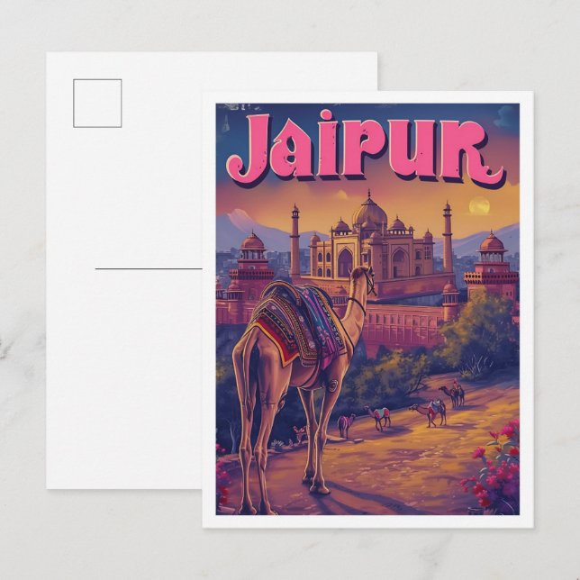 Cartão Postal Ilustração de Viagem de Arte de Jaipur India (Frente/Verso)
