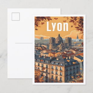 Cartão Postal Ilustração de Viagem de Arte de Lyon France Vintag