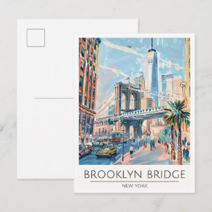 Cartão Postal Ilustração de Viagem de Arte de Nova York Brooklyn