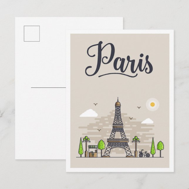 Cartão Postal Ilustração de Viagem de Arte de Paris France (Frente/Verso)