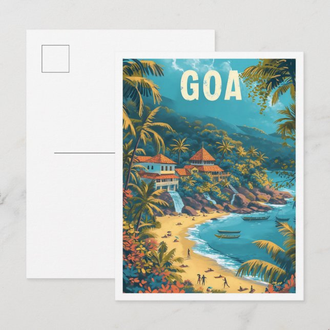 Cartão Postal Ilustração de Viagem de Arte de Pintura em Goa Bea (Frente/Verso)