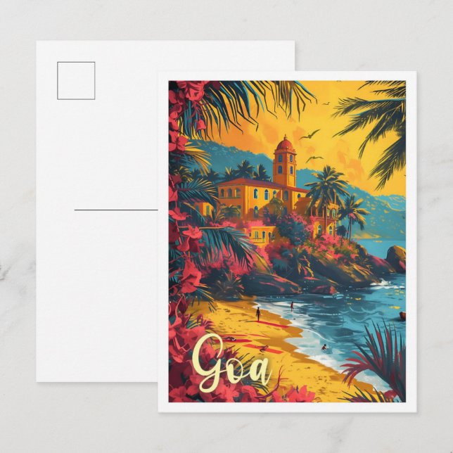 Cartão Postal Ilustração de Viagem de Arte de Pintura em Goa Bea (Frente/Verso)