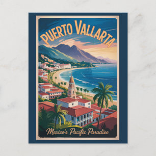 Cartão Postal Ilustração de viagem de arte de Puerto Vallarta Mé