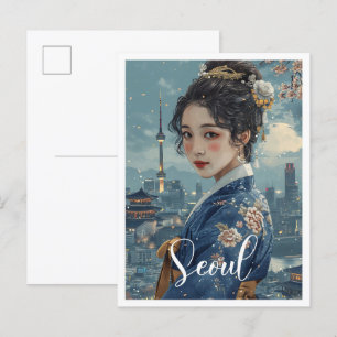Cartão Postal Ilustração de Viagem de Arte de Seul Coreia do Sul