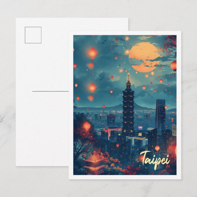 Cartão Postal Ilustração de Viagem de Arte de Taipei (Frente/Verso)