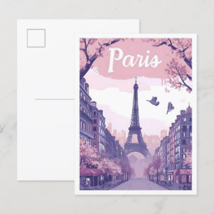 Cartão Postal Ilustração de Viagem de Arte de Vintage em Paris
