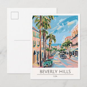 Cartão Postal Ilustração de Viagem de Arte dos EUA Beverly Hills