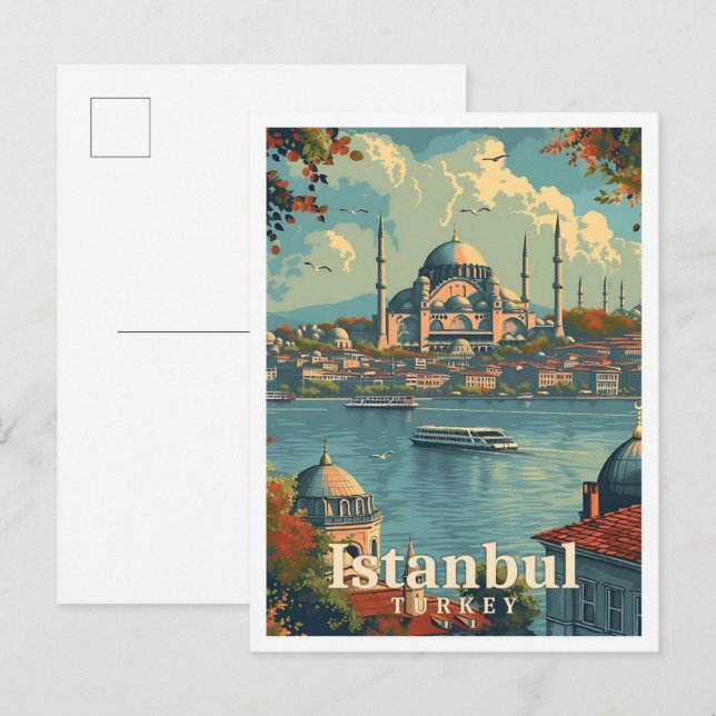 Cartão Postal Ilustração de Viagem de Arte em Istambul Turquia (Frente/Verso)