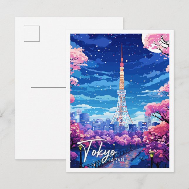 Cartão Postal Ilustração de Viagem de Arte em Tóquio no Japão (Frente/Verso)