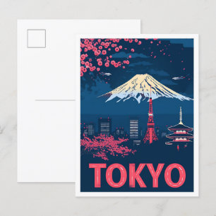 Cartão Postal Ilustração de Viagem de Arte em Tóquio no Japão