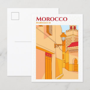 Cartão Postal Ilustração de Viagem de Arte Marraquexe Marrocos
