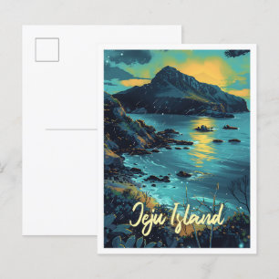 Cartão Postal Ilustração de Viagem de Arte na Ilha de Jeju na Co