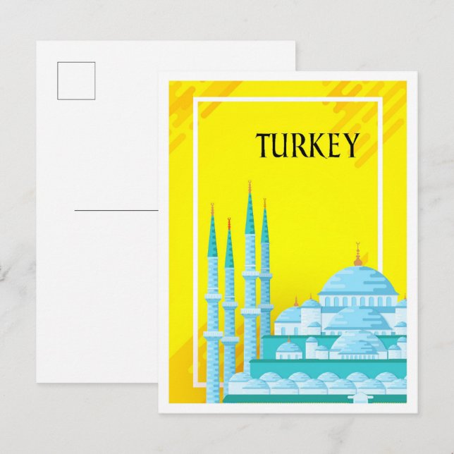 Cartão Postal Ilustração de Viagem de Arte na Turquia em Istambu (Frente/Verso)