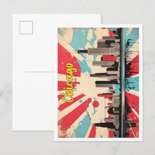Cartão Postal Ilustração de Viagem de Arte Pop de Chicago Illino