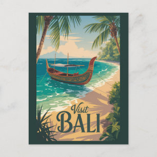 Cartão Postal Ilustração de Viagem de Arte Vintage Bali Indonési