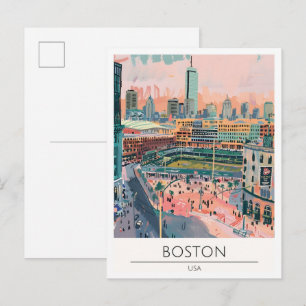 Cartão Postal Ilustração de Viagem de Arte Vintage Boston EUA