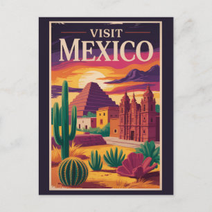 Cartão Postal Ilustração de Viagem de Arte Vintage Cultura Méxic