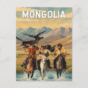 Cartão Postal Ilustração de Viagem de Arte Vintage da Mongólia
