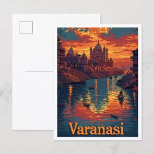 Cartão Postal Ilustração de Viagem de Arte Vintage da Varanasi I