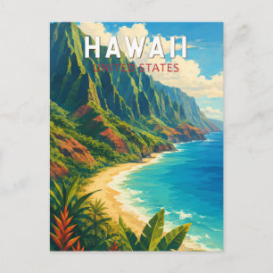 Cartão Postal Ilustração de viagem de arte vintage do Havaí