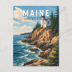 Cartão Postal Ilustração de viagem de arte vintage do Maine