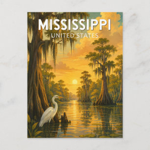 Cartão Postal Ilustração de Viagem de Arte Vintage do Mississipp