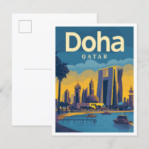 Cartão Postal Ilustração de Viagem de Arte Vintage do Qatar de D