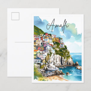 Cartão Postal Ilustração de Viagem de Arte Vintage em Itália Ama