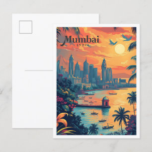 Cartão Postal Ilustração de Viagem de Arte Vintage em Mumbai Ind