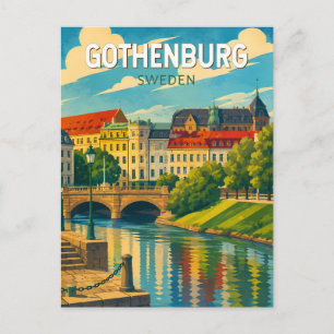Cartão Postal Ilustração de Viagem de Arte Vintage Gotemburgo Su