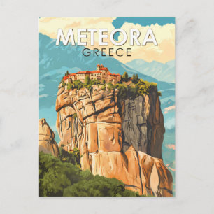 Cartão Postal Ilustração de viagem de arte vintage Meteora Gréci
