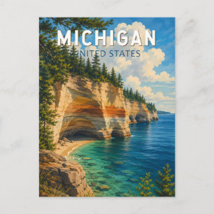Cartão Postal Ilustração de Viagem de Arte Vintage Michigan