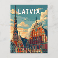 Ilustração de viagem de arte vintage na Letônia