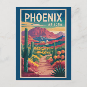 Cartão Postal Ilustração de Viagem de Arte Vintage Phoenix Arizo