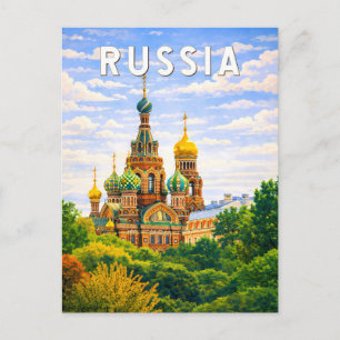 Cartão Postal Ilustração de Viagem de Arte Vintage Rússia