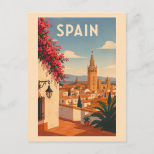 Cartão Postal Ilustração de Viagem de Arte Vintage Sevilha Espan